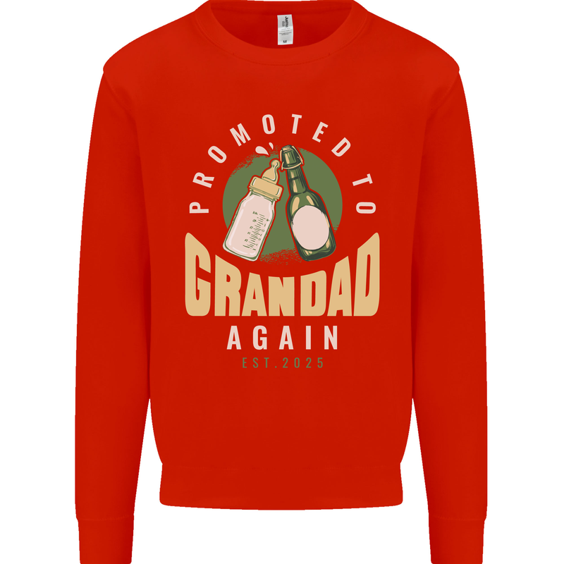 Promoted to Grandad Est. 2025 Kids Sweatshirt Jumper Bright Red