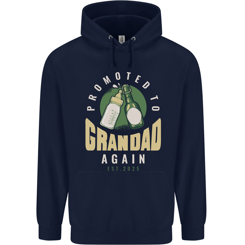 Promoted to Grandad Est. 2025 Mens 80% Cotton Hoodie Navy Blue