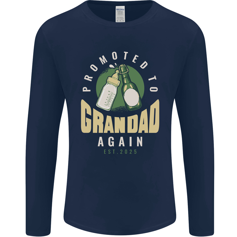 Promoted to Grandad Est. 2025 Mens Long Sleeve T-Shirt Navy Blue