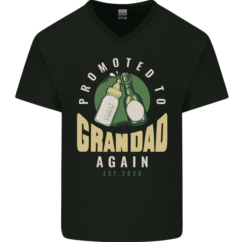 Promoted to Grandad Est. 2026 Mens V-Neck Cotton T-Shirt Black