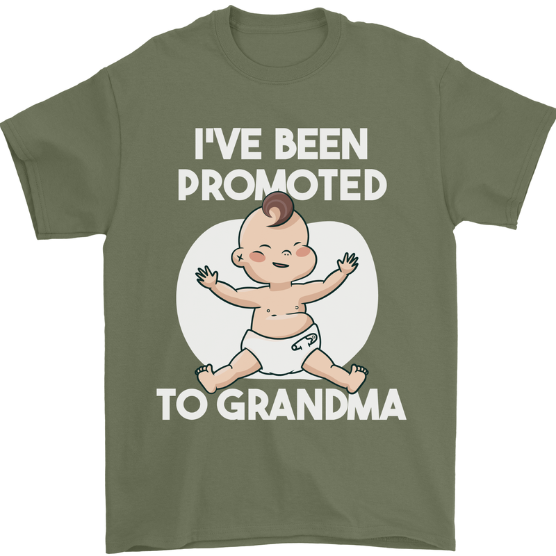 Promoted to Grandma Funny Baby Boy Girl Mens T-Shirt 100% Cotton Military Green