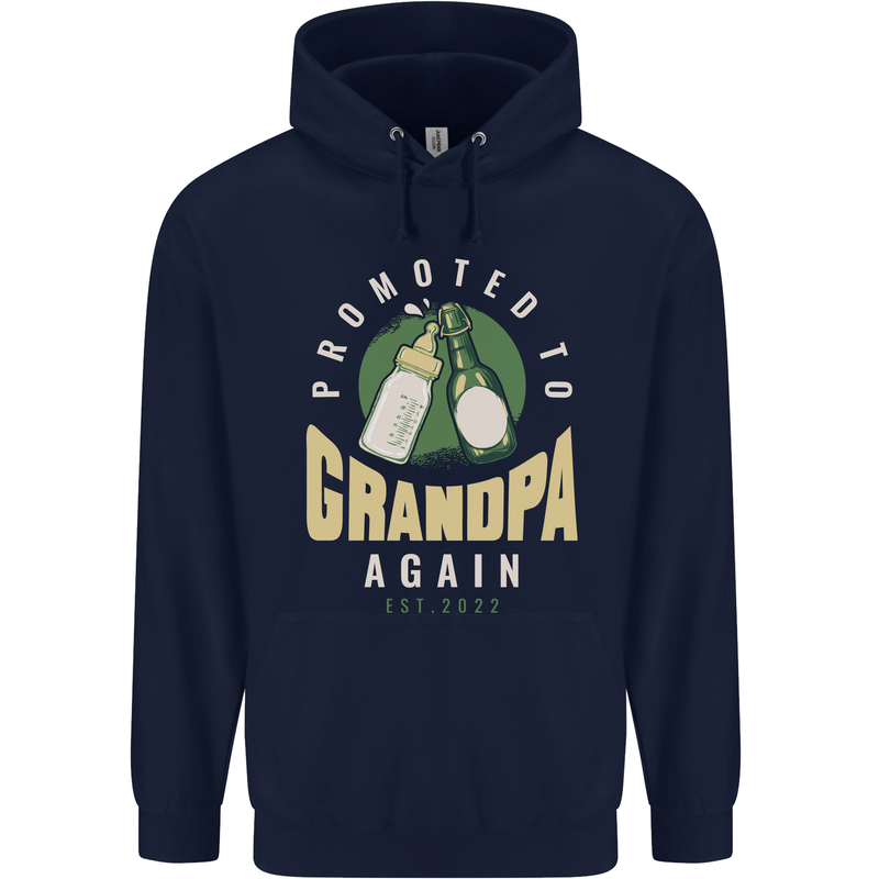 Promoted to Grandpa Est. 2022 Childrens Kids Hoodie Navy Blue