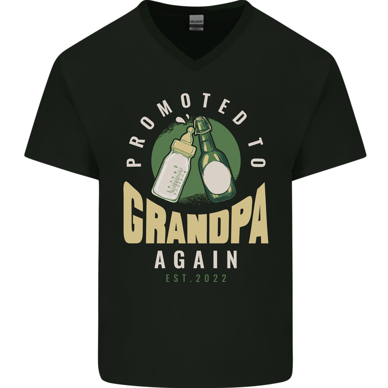 Promoted to Grandpa Est. 2022 Mens V-Neck Cotton T-Shirt Black