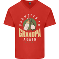 Promoted to Grandpa Est. 2022 Mens V-Neck Cotton T-Shirt Red