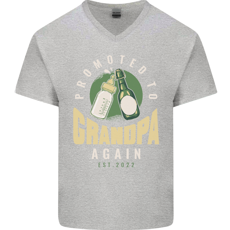 Promoted to Grandpa Est. 2022 Mens V-Neck Cotton T-Shirt Sports Grey