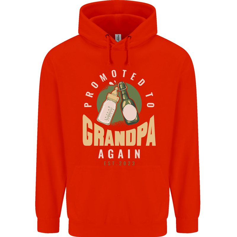 Promoted to Grandpa Est. 2023 Childrens Kids Hoodie Bright Red