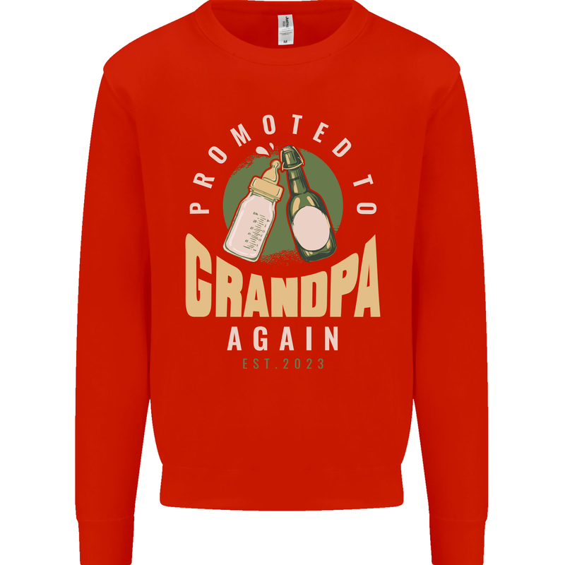 Promoted to Grandpa Est. 2023 Kids Sweatshirt Jumper Bright Red