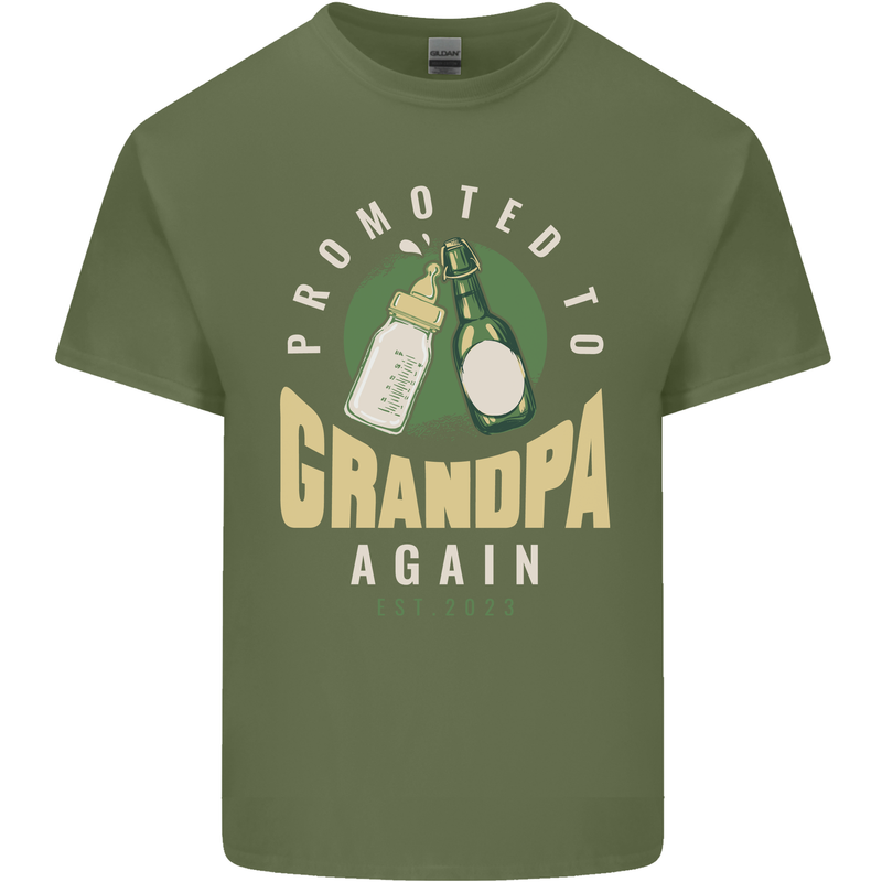 Promoted to Grandpa Est. 2023 Mens Cotton T-Shirt Tee Top Military Green