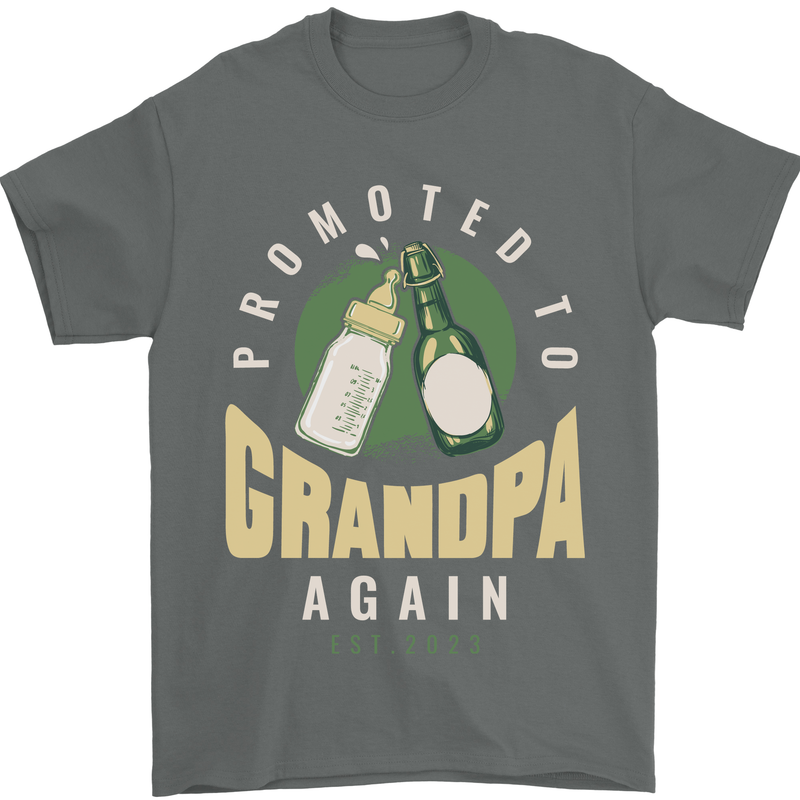 Promoted to Grandpa Est. 2023 Mens T-Shirt 100% Cotton Charcoal