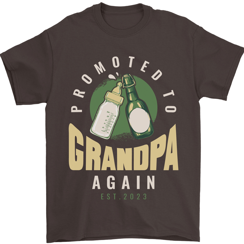 Promoted to Grandpa Est. 2023 Mens T-Shirt 100% Cotton Dark Chocolate