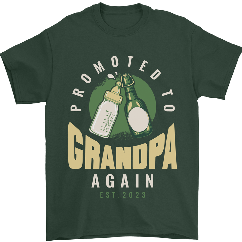 Promoted to Grandpa Est. 2023 Mens T-Shirt 100% Cotton Forest Green