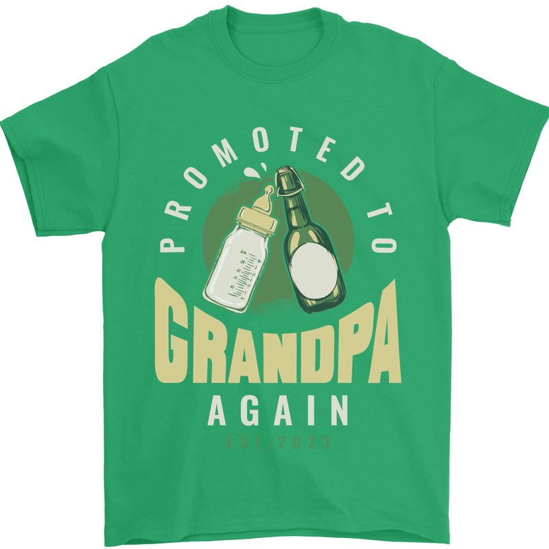 Promoted to Grandpa Est. 2023 Mens T-Shirt 100% Cotton Irish Green