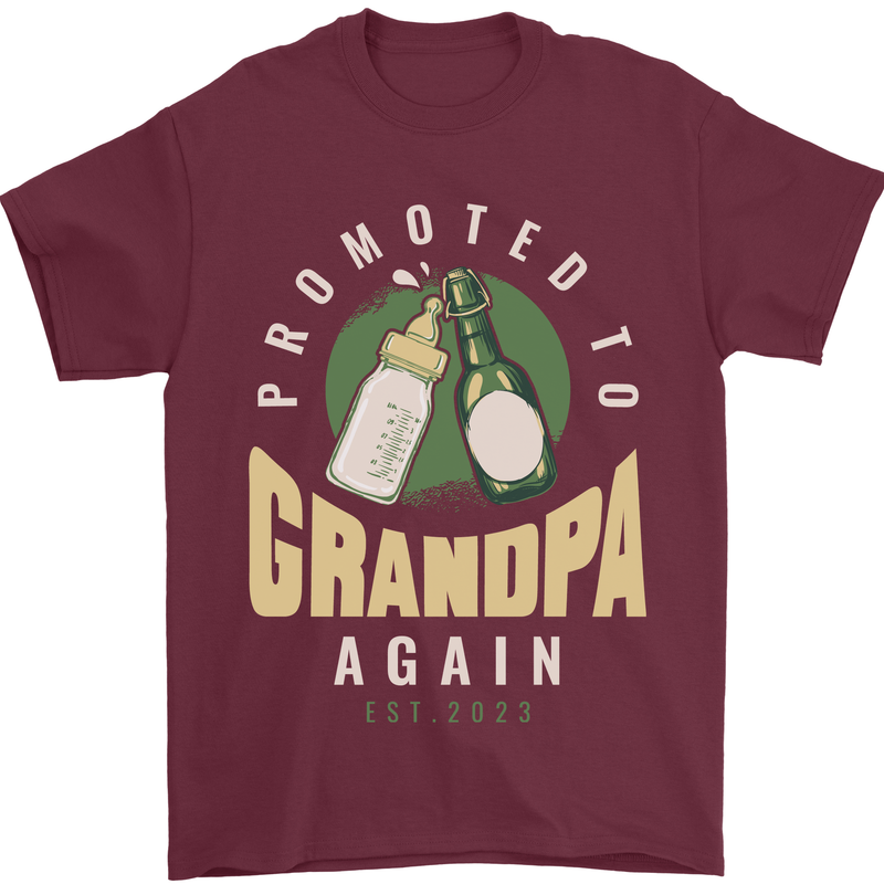 Promoted to Grandpa Est. 2023 Mens T-Shirt 100% Cotton Maroon