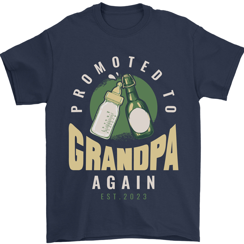 Promoted to Grandpa Est. 2023 Mens T-Shirt 100% Cotton Navy Blue