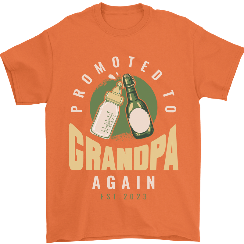 Promoted to Grandpa Est. 2023 Mens T-Shirt 100% Cotton Orange