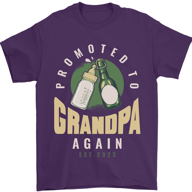 Promoted to Grandpa Est. 2023 Mens T-Shirt 100% Cotton Purple