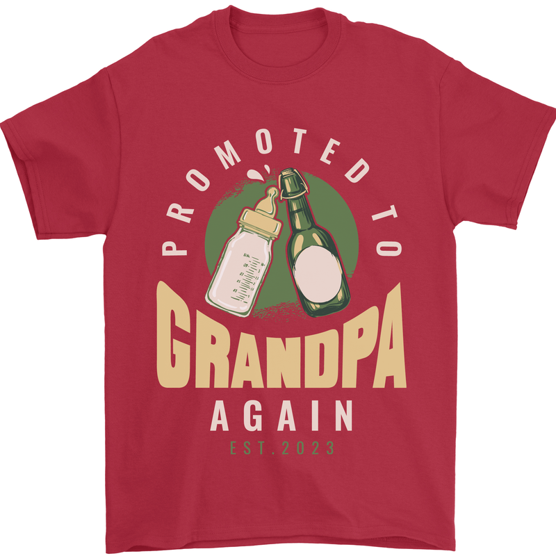 Promoted to Grandpa Est. 2023 Mens T-Shirt 100% Cotton Red