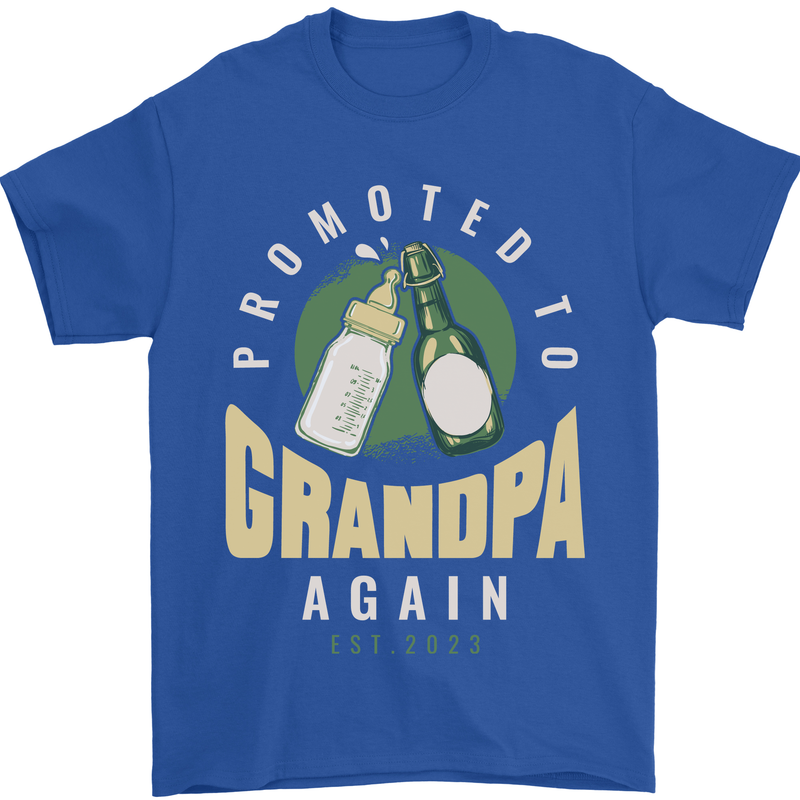 Promoted to Grandpa Est. 2023 Mens T-Shirt 100% Cotton Royal Blue