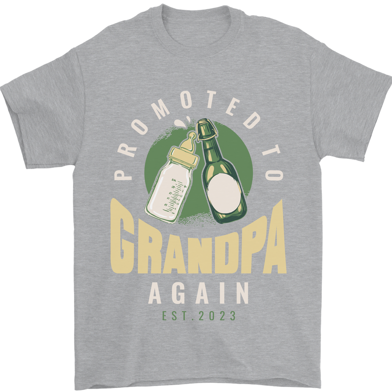 Promoted to Grandpa Est. 2023 Mens T-Shirt 100% Cotton Sports Grey