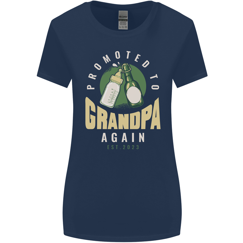 Promoted to Grandpa Est. 2023 Womens Wider Cut T-Shirt Navy Blue