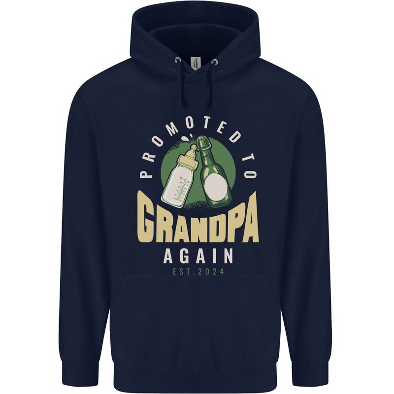 Promoted to Grandpa Est. 2024 Mens 80% Cotton Hoodie Navy Blue