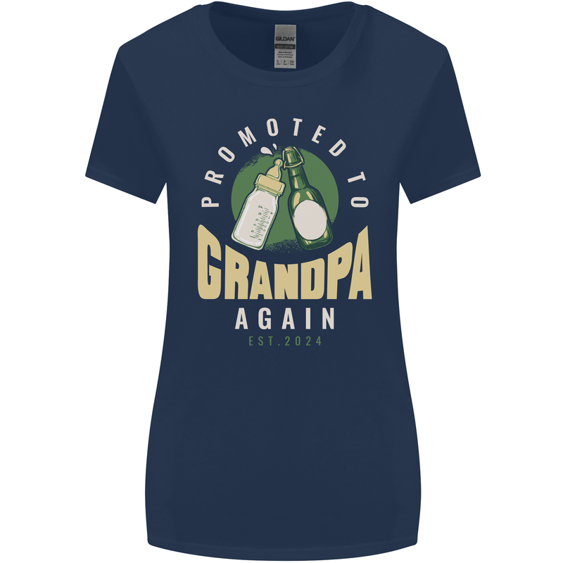 Promoted to Grandpa Est. 2024 Womens Wider Cut T-Shirt Navy Blue
