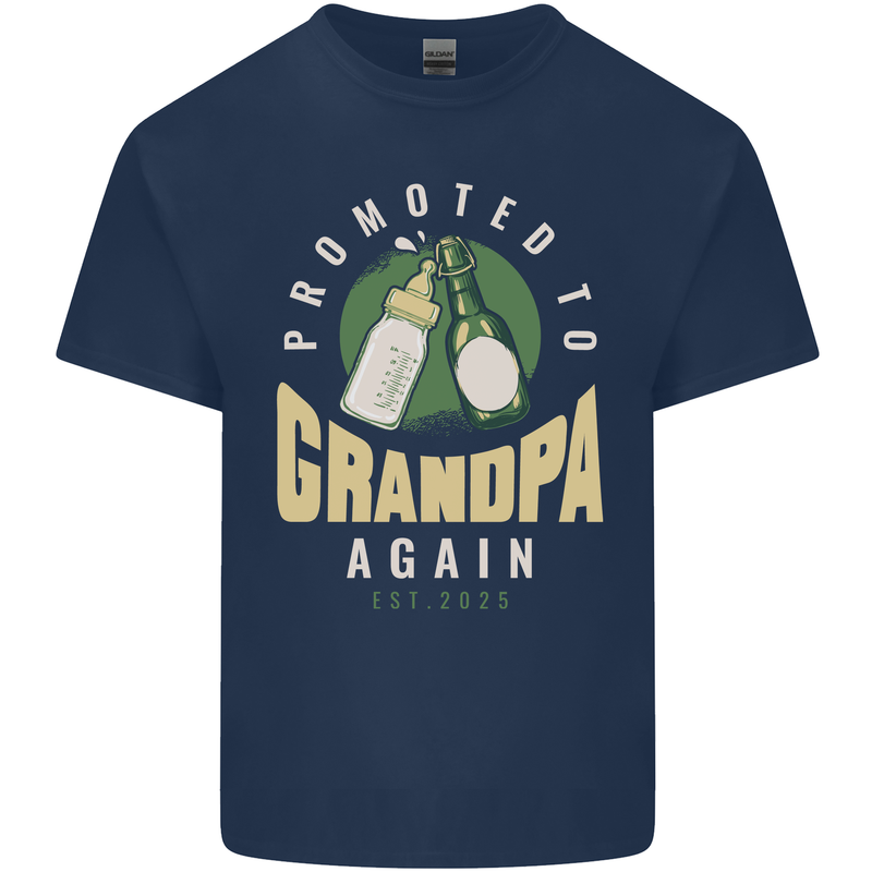 Promoted to Grandpa Est. 2025 Mens Cotton T-Shirt Tee Top Navy Blue