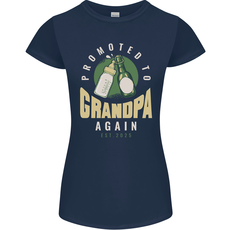 Promoted to Grandpa Est. 2025 Womens Petite Cut T-Shirt Navy Blue