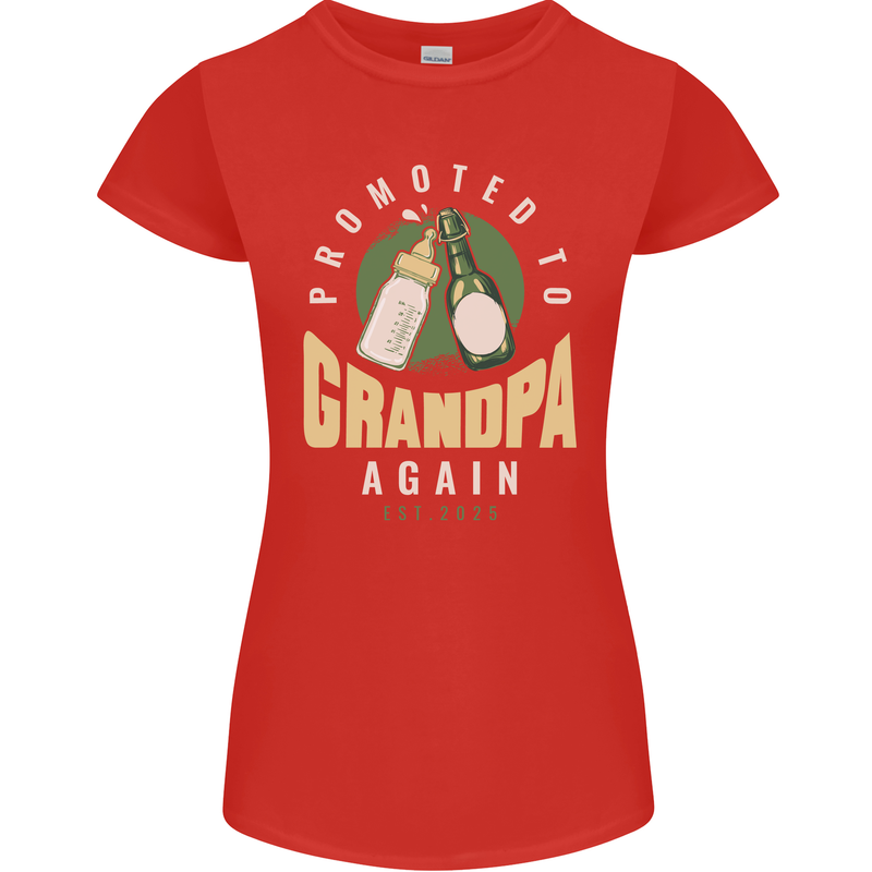 Promoted to Grandpa Est. 2025 Womens Petite Cut T-Shirt Red