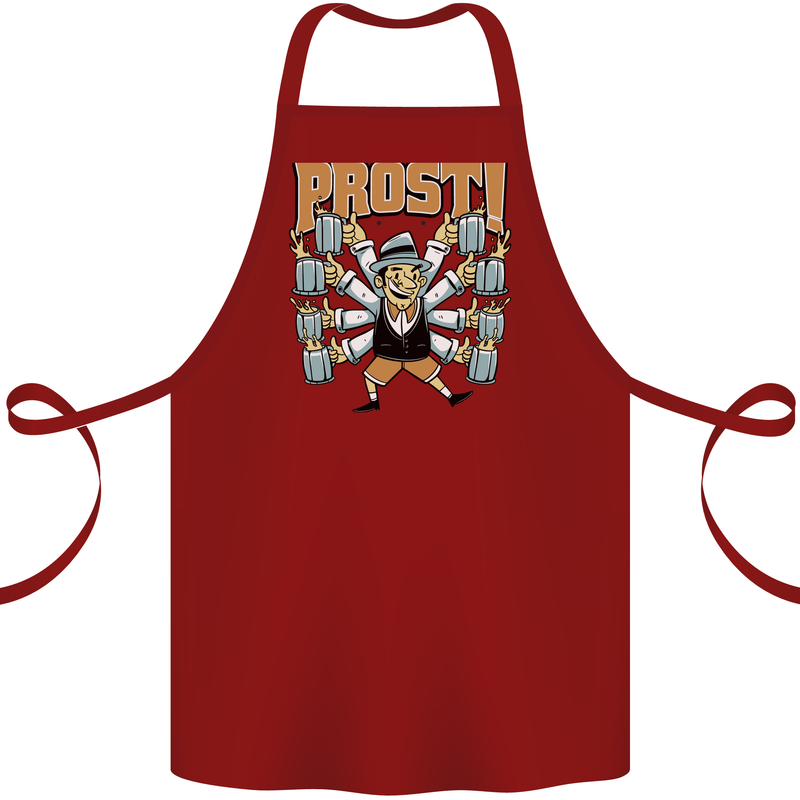 Prost German Oktoberfest Beer Cotton Apron 100% Organic Maroon