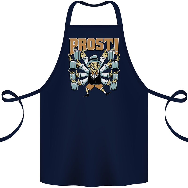Prost German Oktoberfest Beer Cotton Apron 100% Organic Navy Blue