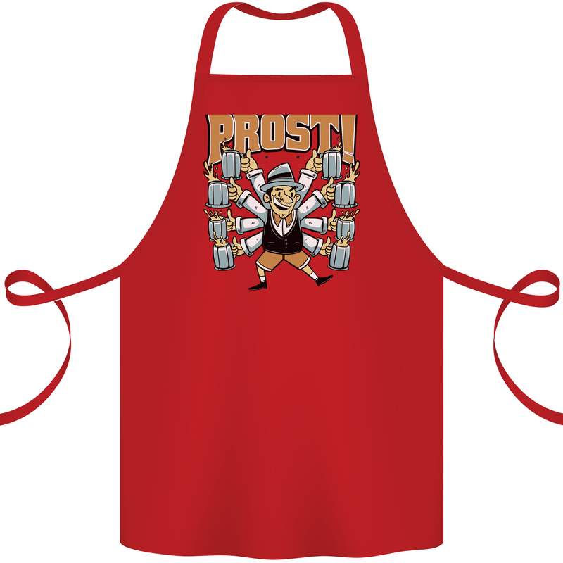 Prost German Oktoberfest Beer Cotton Apron 100% Organic Red