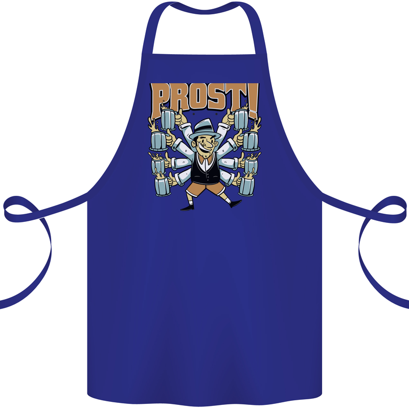Prost German Oktoberfest Beer Cotton Apron 100% Organic Royal Blue