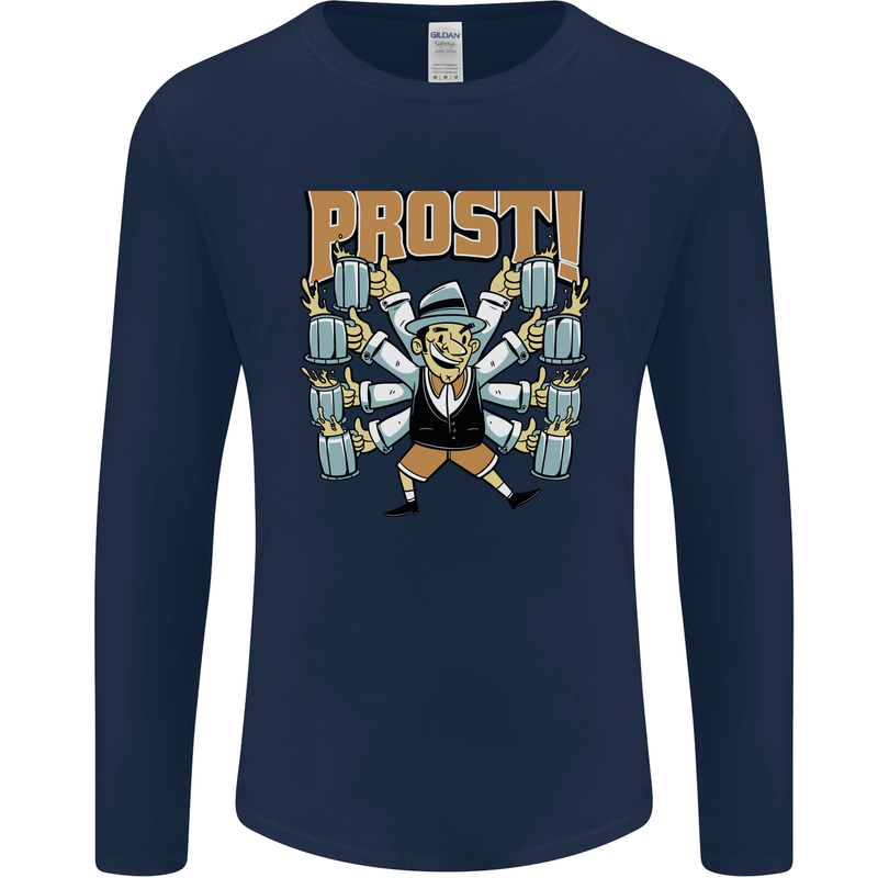 Prost German Oktoberfest Beer Mens Long Sleeve T-Shirt Navy Blue