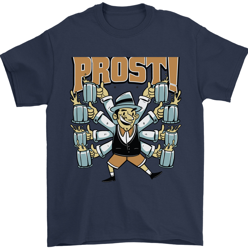 Prost German Oktoberfest Beer Mens T-Shirt 100% Cotton Navy Blue