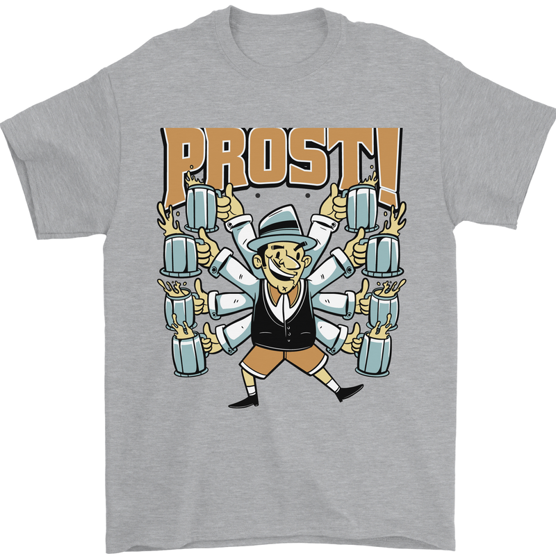 Prost German Oktoberfest Beer Mens T-Shirt 100% Cotton Sports Grey