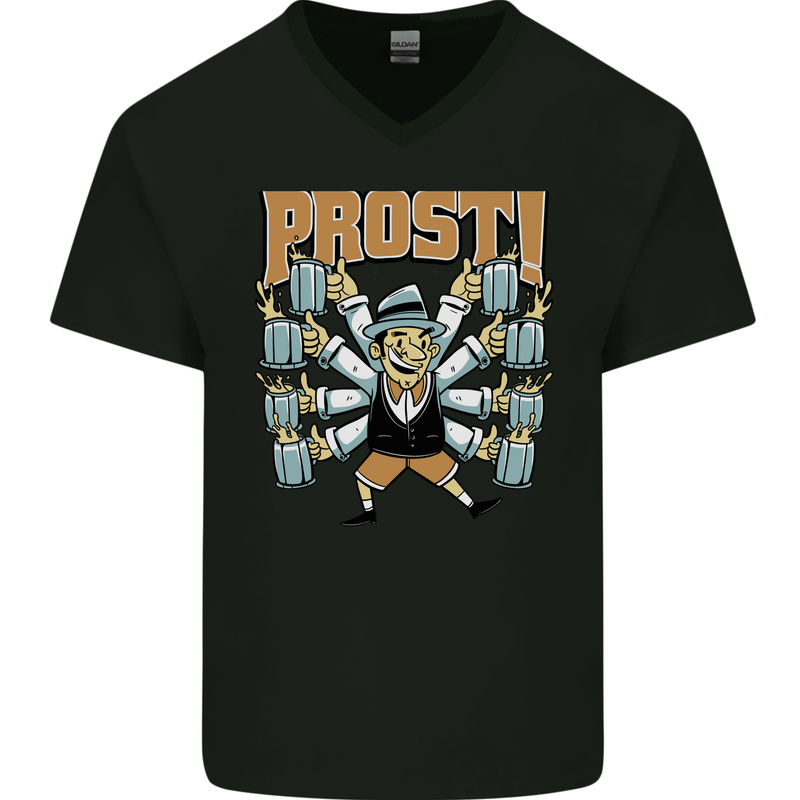 Prost German Oktoberfest Beer Mens V-Neck Cotton T-Shirt Black
