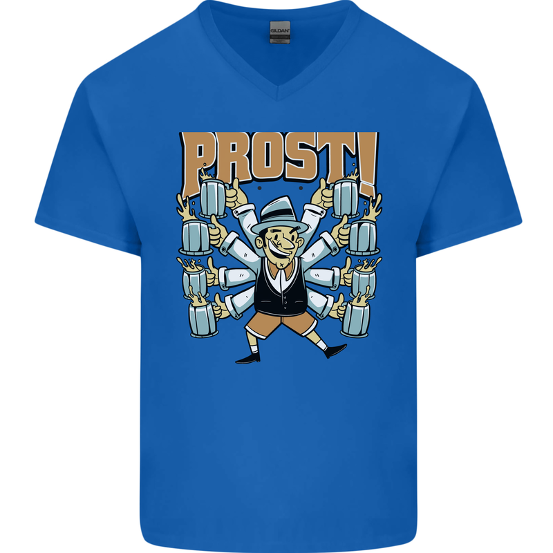 Prost German Oktoberfest Beer Mens V-Neck Cotton T-Shirt Royal Blue