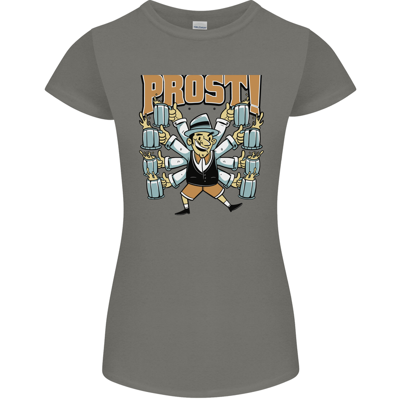 Prost German Oktoberfest Beer Womens Petite Cut T-Shirt Charcoal
