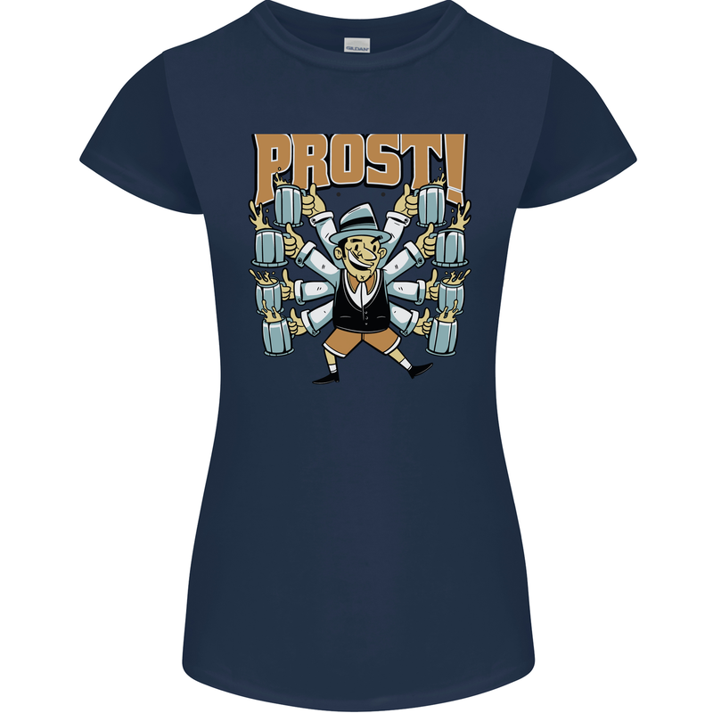 Prost German Oktoberfest Beer Womens Petite Cut T-Shirt Navy Blue