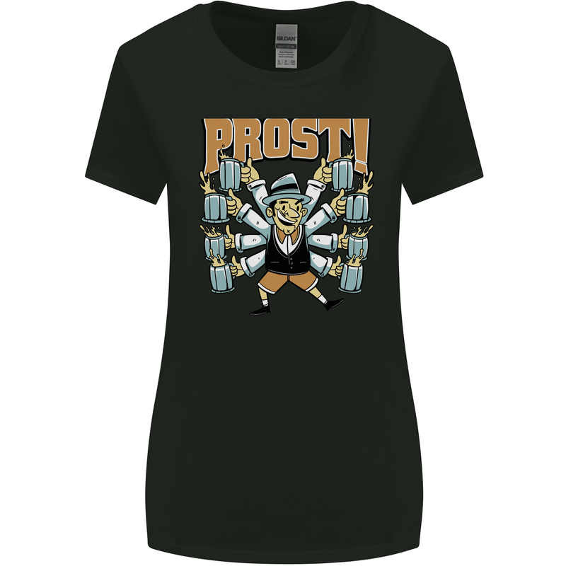 Prost German Oktoberfest Beer Womens Wider Cut T-Shirt Black