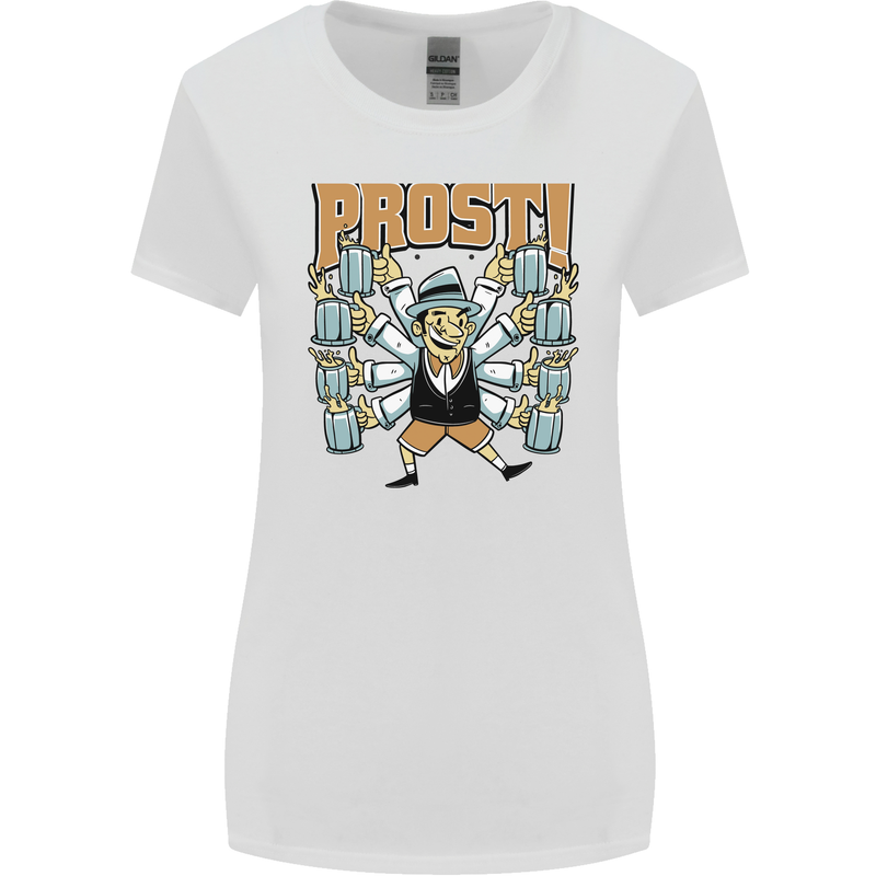 Prost German Oktoberfest Beer Womens Wider Cut T-Shirt White