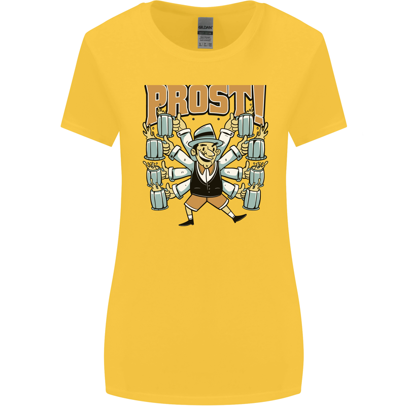 Prost German Oktoberfest Beer Womens Wider Cut T-Shirt Yellow