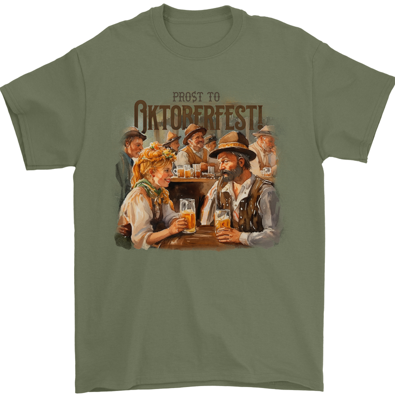 Prost to Oktoberfest German Beer Festival Mens T-Shirt 100% Cotton Military Green