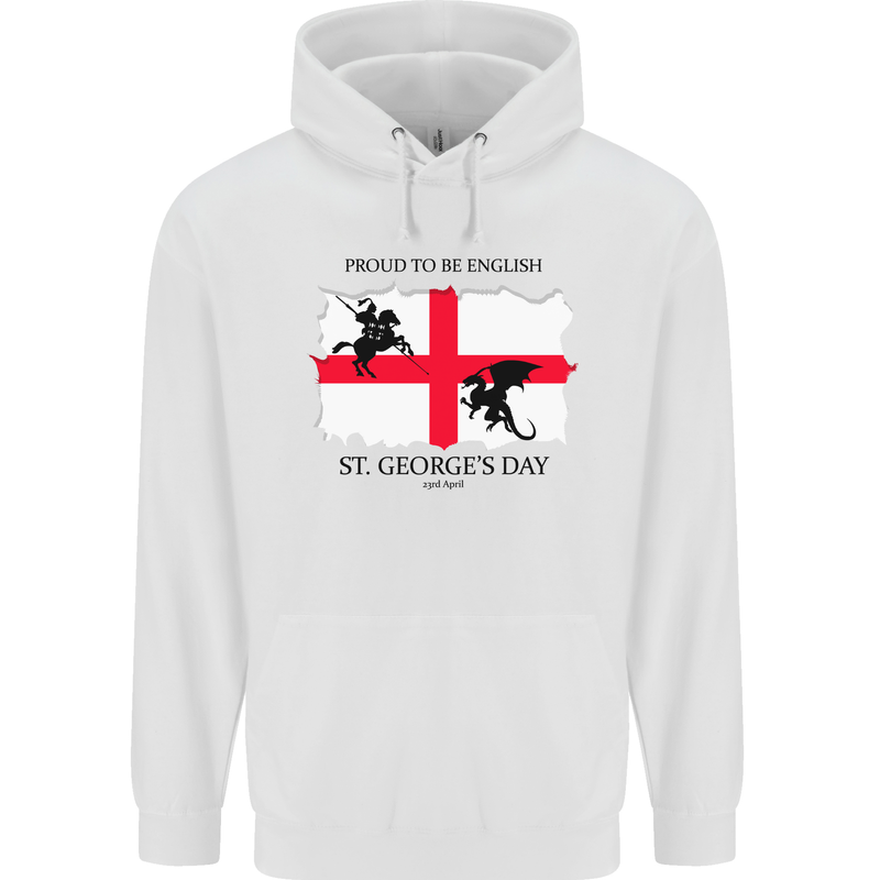 Proud to Be English St Georges Day Flag Childrens Kids Hoodie White