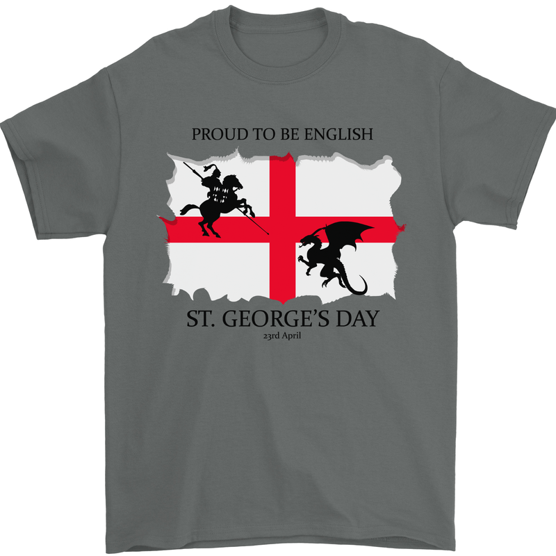 Proud to Be English St Georges Day Flag Mens T-Shirt 100% Cotton Charcoal