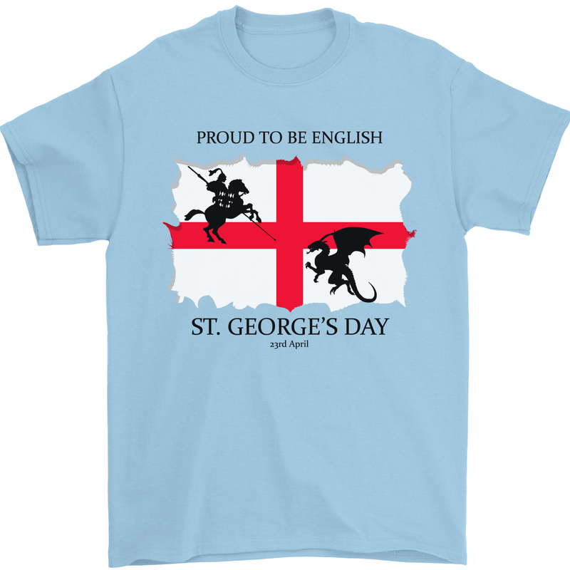 Proud to Be English St Georges Day Flag Mens T-Shirt 100% Cotton Light Blue