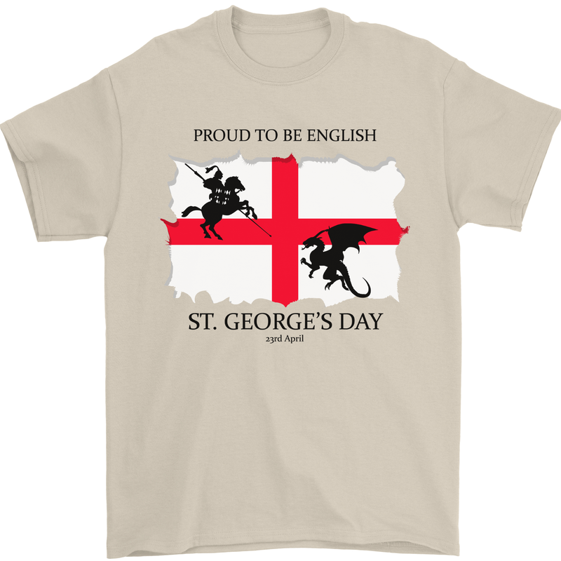 Proud to Be English St Georges Day Flag Mens T-Shirt 100% Cotton Sand