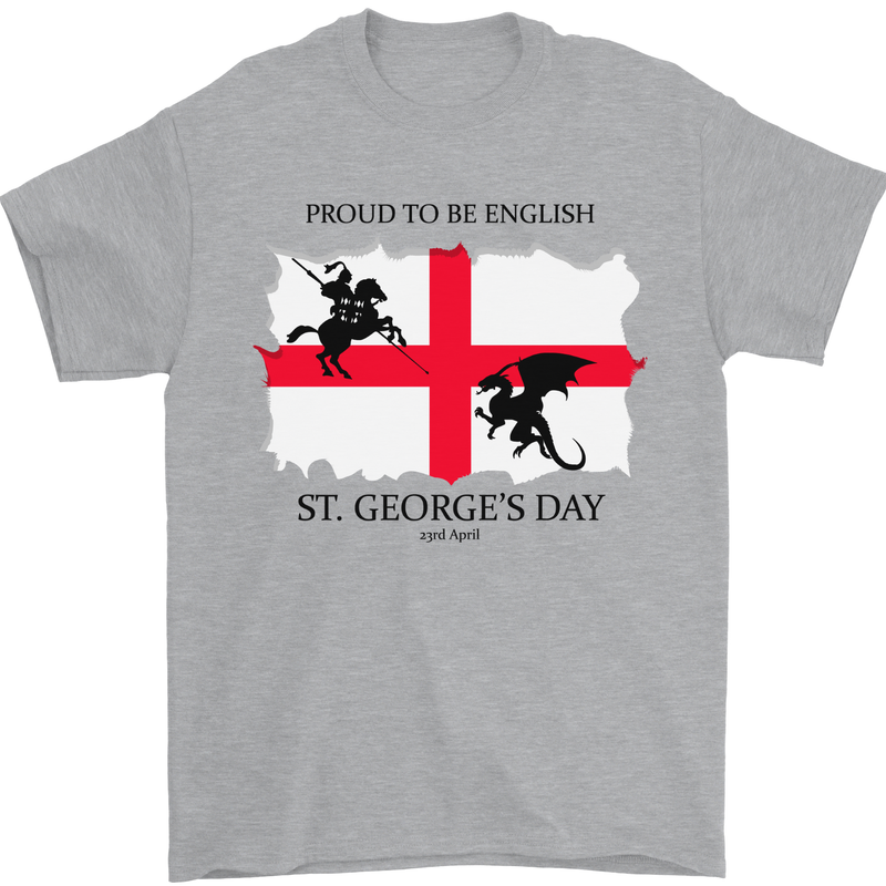 Proud to Be English St Georges Day Flag Mens T-Shirt 100% Cotton Sports Grey