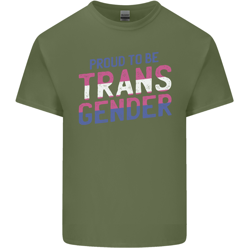 Proud to Be Transgender LGBT Mens Cotton T-Shirt Tee Top Military Green